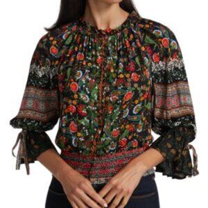 Alice + Olivia Kora Floral Smocked Peasant Top XS (Orig. $350)